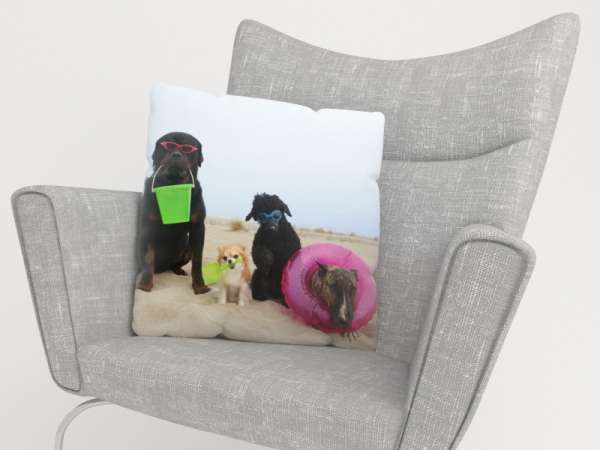 Housse de coussin : CHIENS SUR LA PLAGE