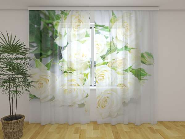 Rideau en mousseline : ROSES BLANCHES