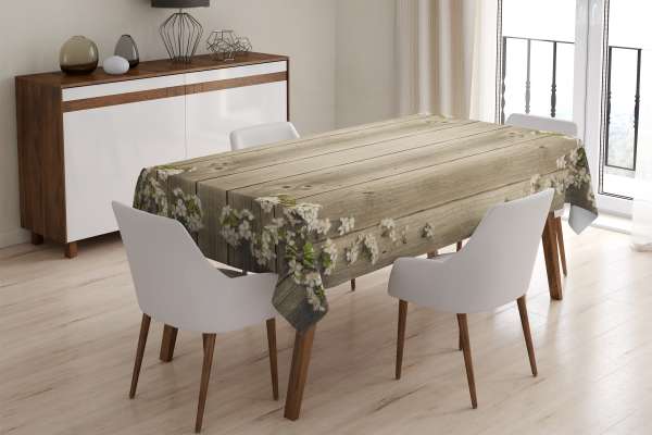 Nappe de table : FLEURS BLANCHES ET BOIS