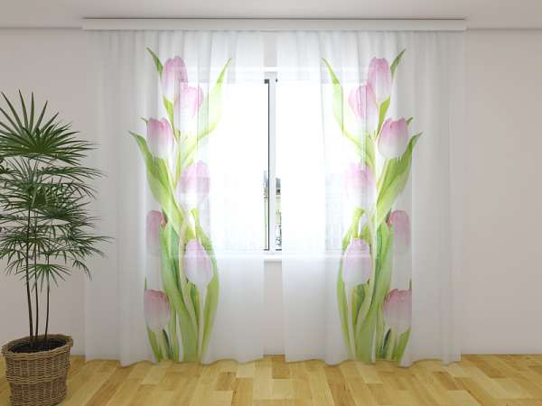 Rideau en mousseline : INCROYABLES TULIPES ROSE