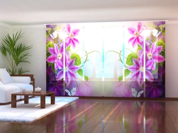 Rideau coulissant (1-6 pcs.) : FLEURS TROPICALES EN VIOLET