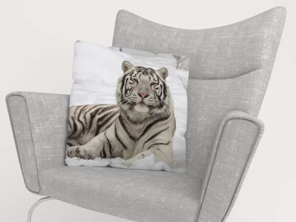 Housse de coussin : TIGRE BLANC DANS LA NEIGE