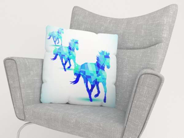 Housse de coussin : CHEVAUX BLEU