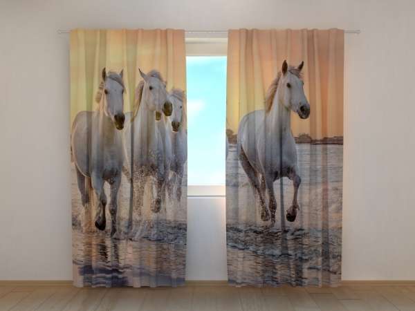 Rideau imprimé : CHEVAUX BLANCS AU COUCHER DU SOLEIL