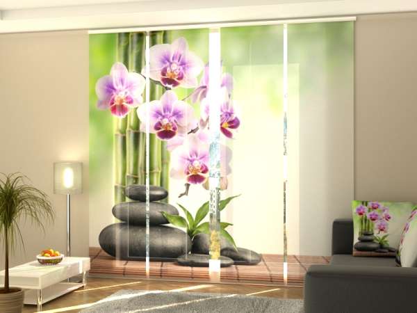 Rideau coulissant (1-4 pcs.) : ORCHIDÉES BAMBOU ET PIERRES