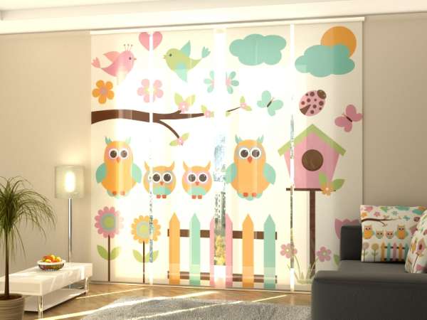 Rideau coulissant (1-4 pcs.) : FAMILLE CHOUETTE
