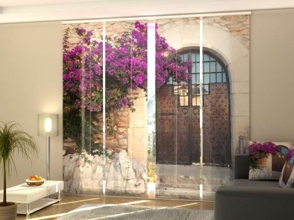 Rideau coulissant (1-4 pcs.) : VIEUX MUR AUX FLEURS VIOLES
