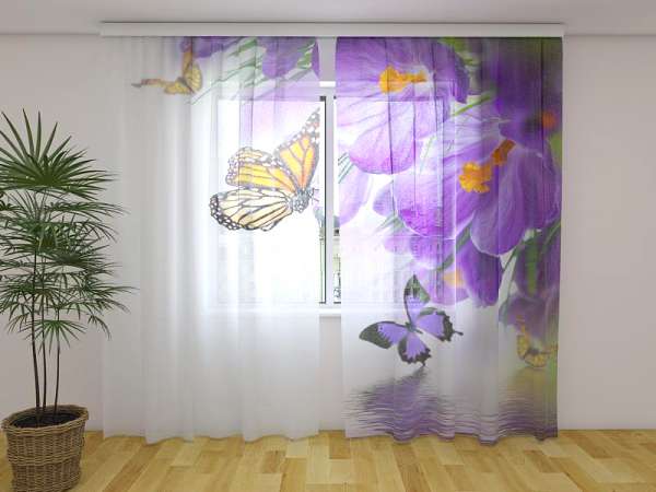 Rideau en mousseline : CROCUSSES ET PAPILLONS