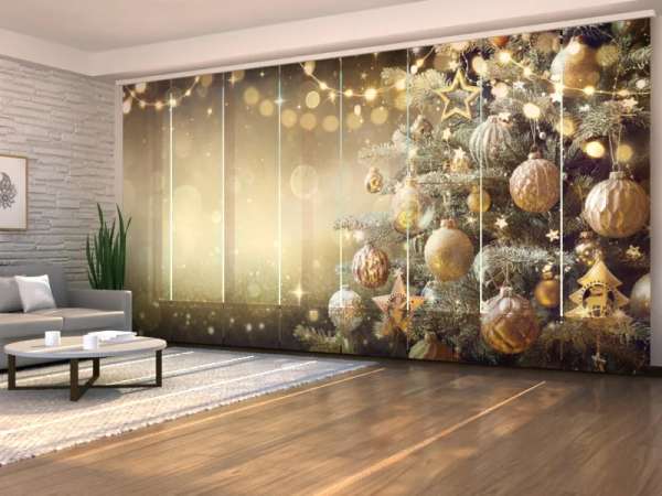 Rideau coulissant (1-8 pcs.) : ARBRE DE NOËL AVEC BOULES DORÉES