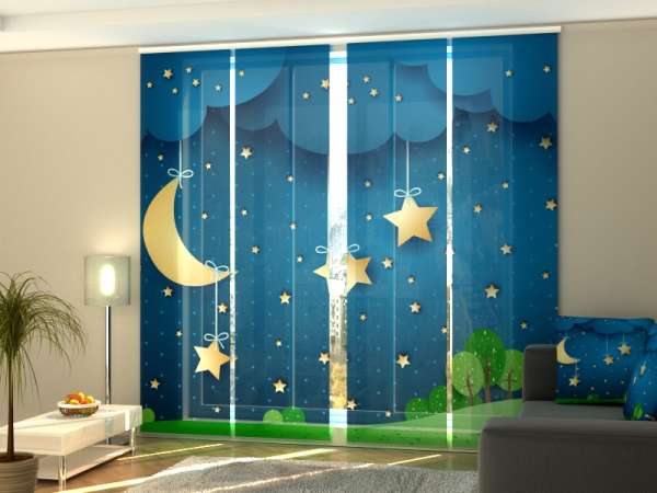 Rideau coulissant (1-4 pcs.) : LUNE ET ÉTOILES