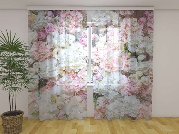 Rideau en mousseline : MUR DE FLEURS