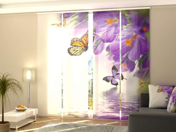 Rideau coulissant (1-4 pcs.) : CROCUSSES ET PAPILLONS