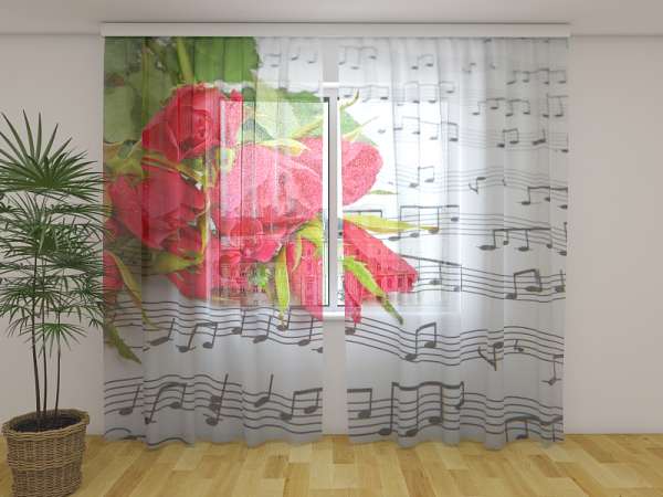 Rideau en mousseline : ROSES ET NOTES