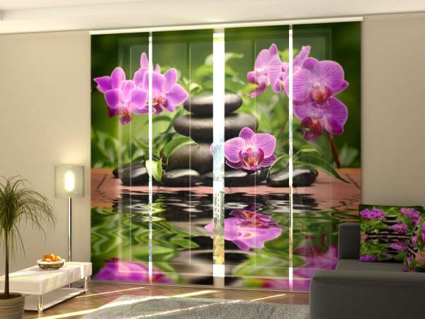 Rideau coulissant (1-4 pcs.) : ORCHIDÉES VIOLES DANS LE JARDIN