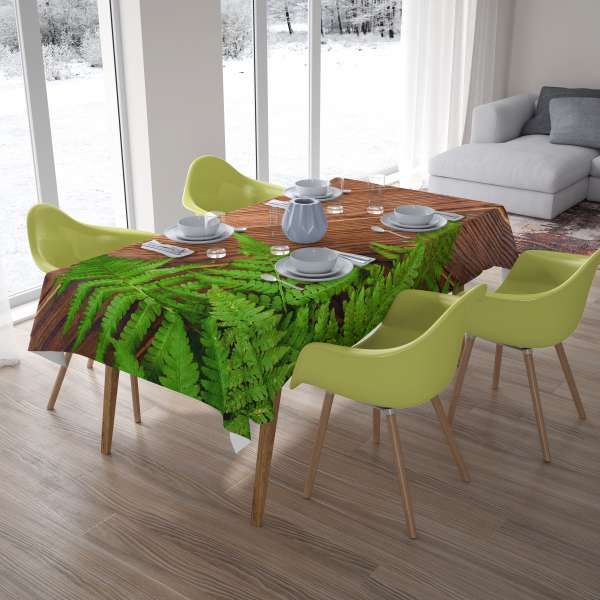 Nappe de table : FEUILLES DE FOUGÈRE SUR BOIS DE CHÊNE