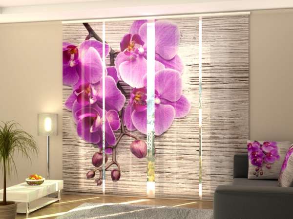 Rideau coulissant (1-4 pcs.) : ORCHIDÉES ET BOIS CLAIR