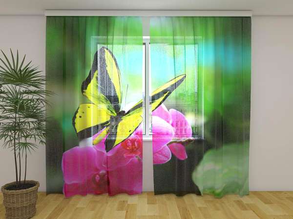 Rideau en mousseline : PAPILLON JAUNE