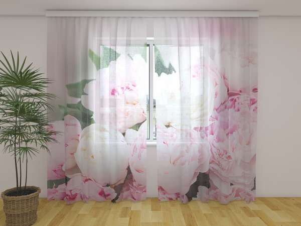 Rideau en mousseline : PIVOINES FRAÎCHES