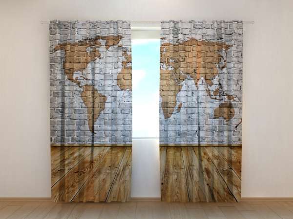 Rideau imprimé : CARTE DU MONDE SUR LE MUR