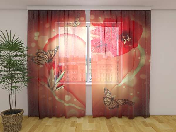Rideau en mousseline : TENTATION ROUGE