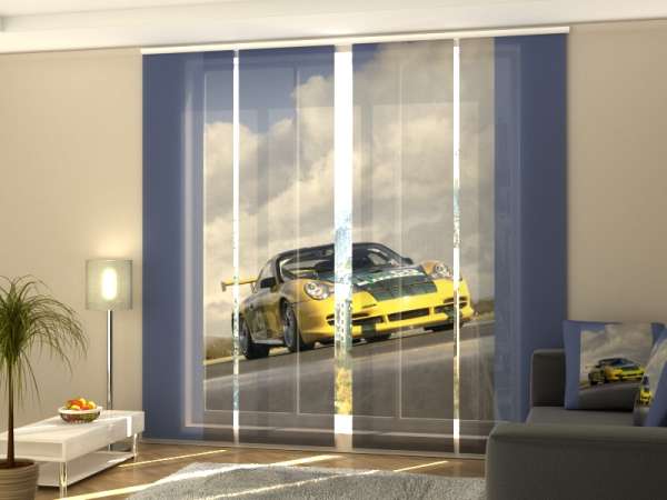 Rideau coulissant (1-4 pcs.) : VOITURE DE COURSE JAUNE
