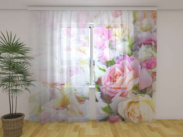 Rideau en mousseline : ROSES ET FLEURS