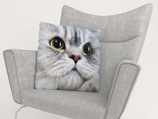 Housse de coussin : CHAT GRIS