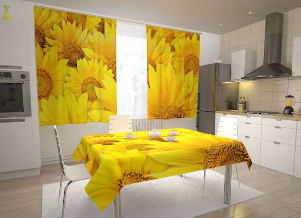 Rideau de cuisine : MAGNIFIQUES TOURNESOLS