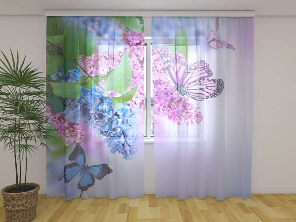 Rideau en mousseline : LILAS ET PAPILLONS
