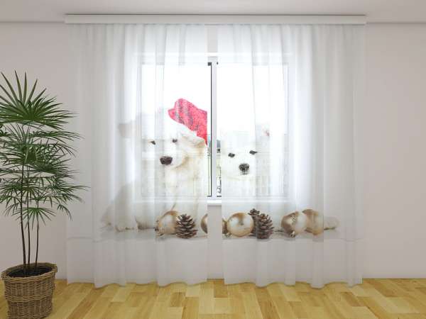 Rideau en mousseline : CHIOTS DE NOËL