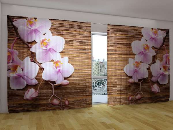 Rideau grand format : ORCHIDÉES ET BOIS FONCÉ