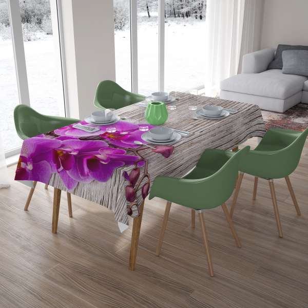 Nappe de table : ORCHIDÉES ET BOIS CLAIR