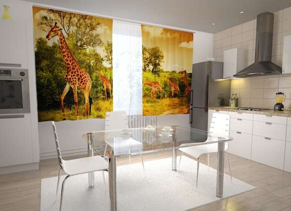 Rideau de cuisine : TROUPEAU DE GIRAFES