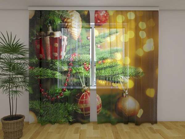 Chiffon-Fotogardine "Weihnachtsbaum 2" Vorhang mit 3D Fotodruck, nach Maß
