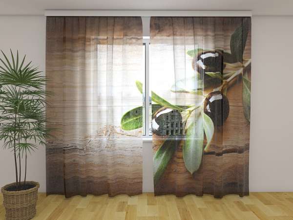 Rideau en mousseline : OLIVES NOIRES