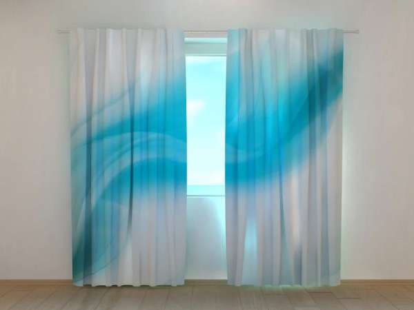 Rideau imprimé : ABSTRACTION VAGUES BLEUES DÉLICATES