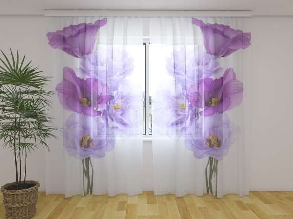 Rideau en mousseline : FLEURS VIOLES