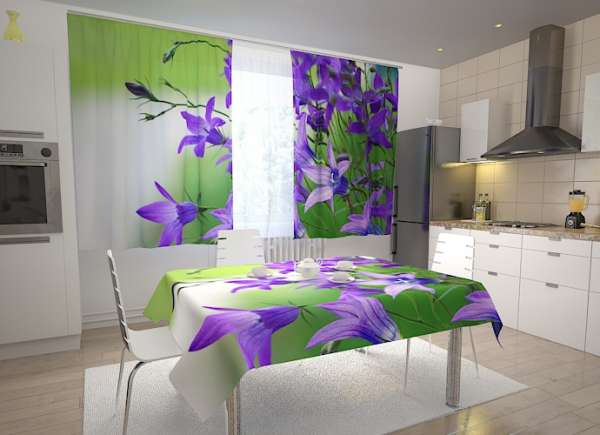 Rideau de cuisine : CAMPANULES BLEUES