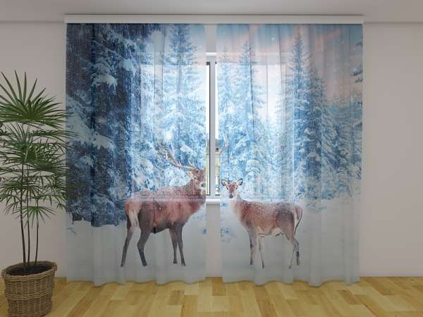 Rideau en mousseline : CERF EN HIVER