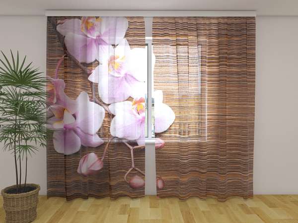 Rideau en mousseline : ORCHIDÉES ET BOIS FONCÉ