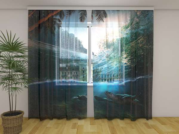 Rideau en mousseline : TORTUES D'EAU