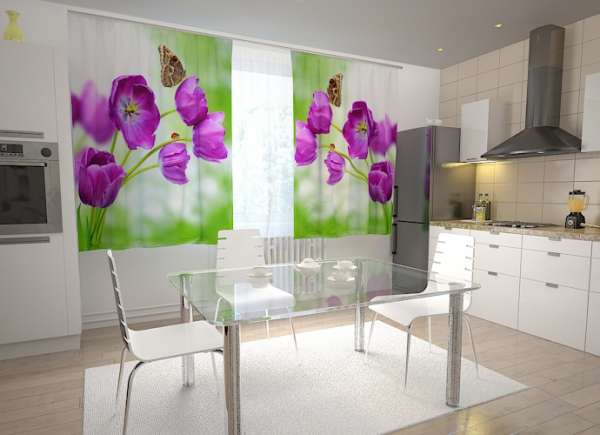 Rideau de cuisine : TULIPES VIOLES 2