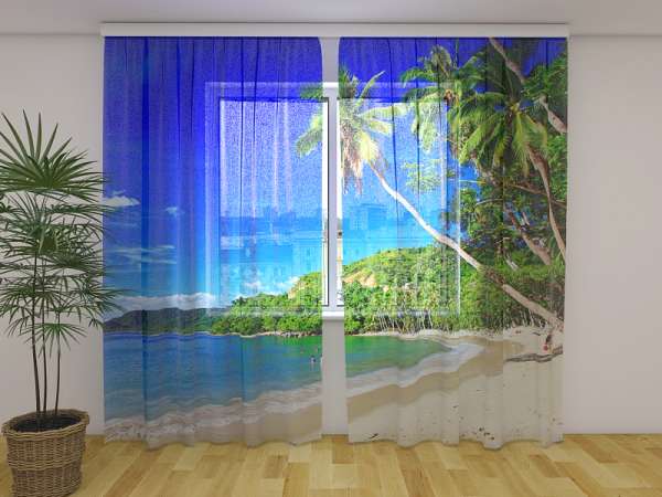 Rideau en mousseline : PLAGE TROPICALE