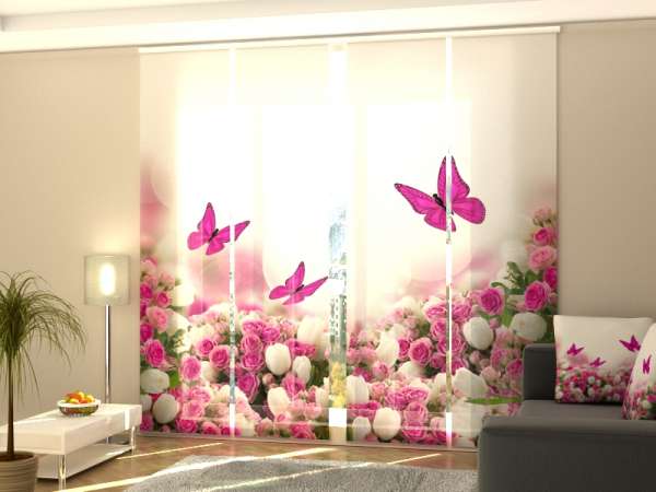 Rideau coulissant (1-4 pcs.) : PAPILLONS ROUGES DANS LE CHAMP DE FLEURS