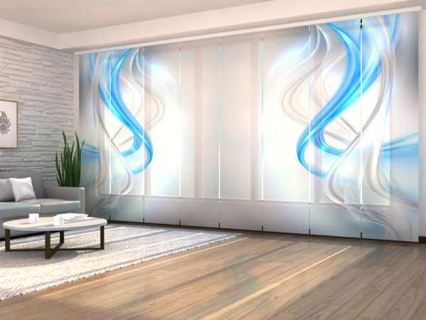 Rideau coulissant (1-8 pcs.) : ABSTRACTION VAGUES BLEU-GRIS
