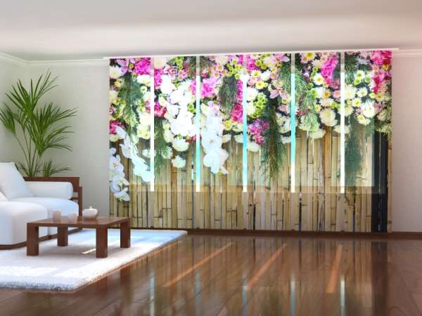 Rideau coulissant (1-6 pcs.) : FLEURS ET BAMBOU SEC