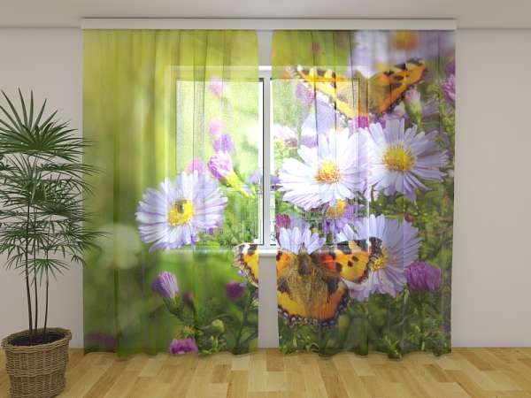 Rideau en mousseline : PAPILLONS DANS LE CHAMP DE CAMOMILLE