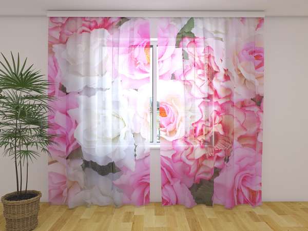 Rideau en mousseline : ROSES TENDRES