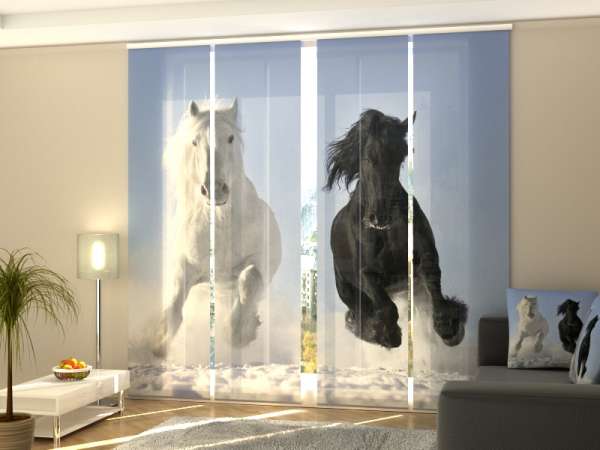 Rideau coulissant (1-4 pcs.) : CHEVAUX BLANCS ET NOIRS