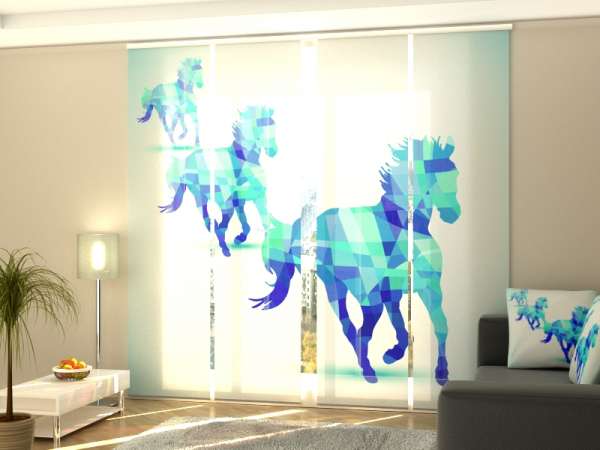 Rideau coulissant (1-4 pcs.) : CHEVAUX BLEU